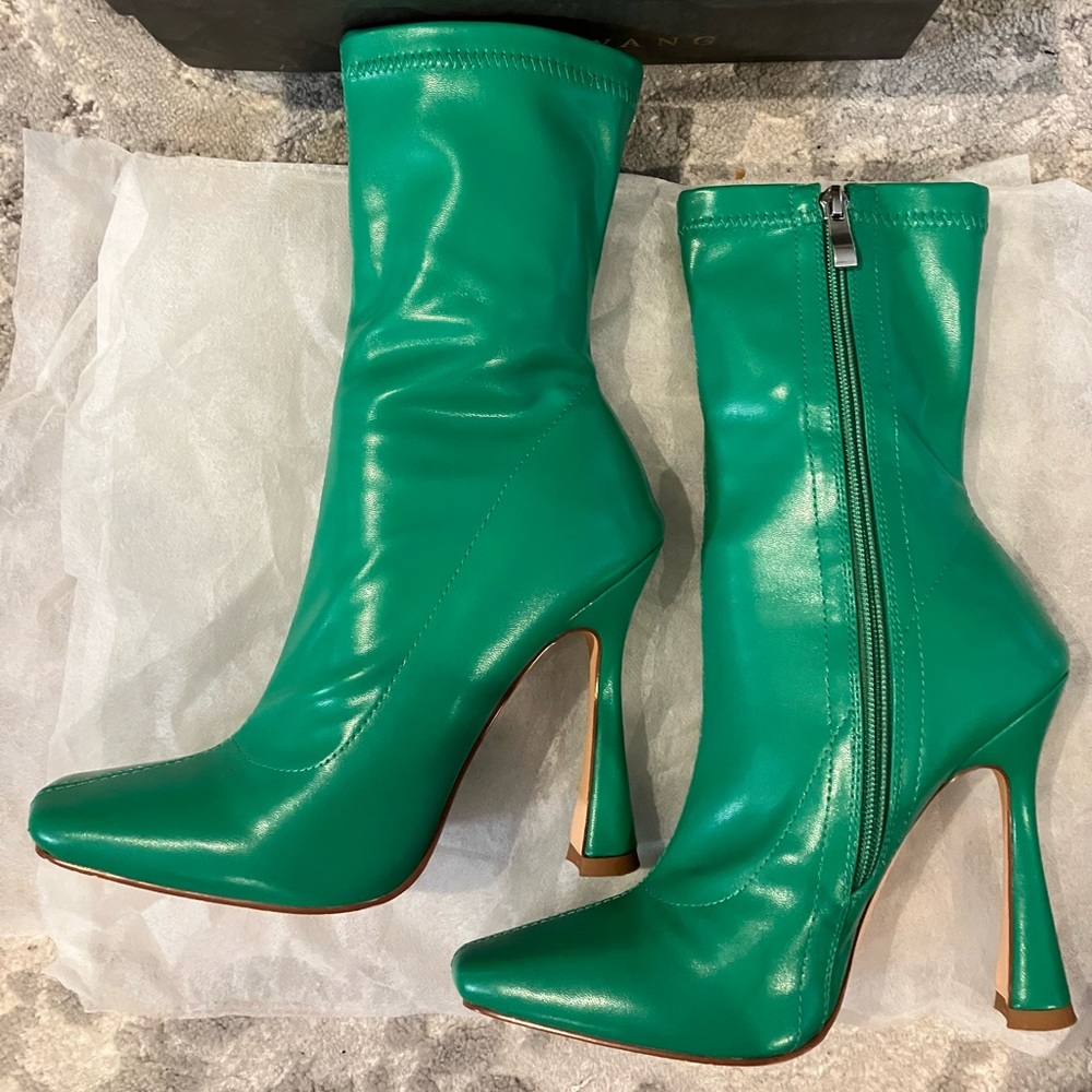 Azalea wang green stiletto flare booties